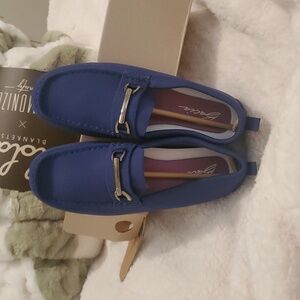 Classic Blue Slip-On Driving Loafers with Silver Horse Bit Hardware Accents